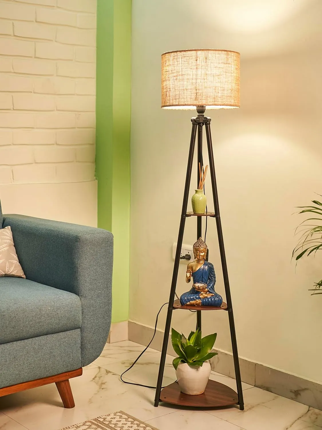 Crosscut Furniture LED Tripod Floor Lamp with 3 Shelves with Table Lamps at Deskanddecor