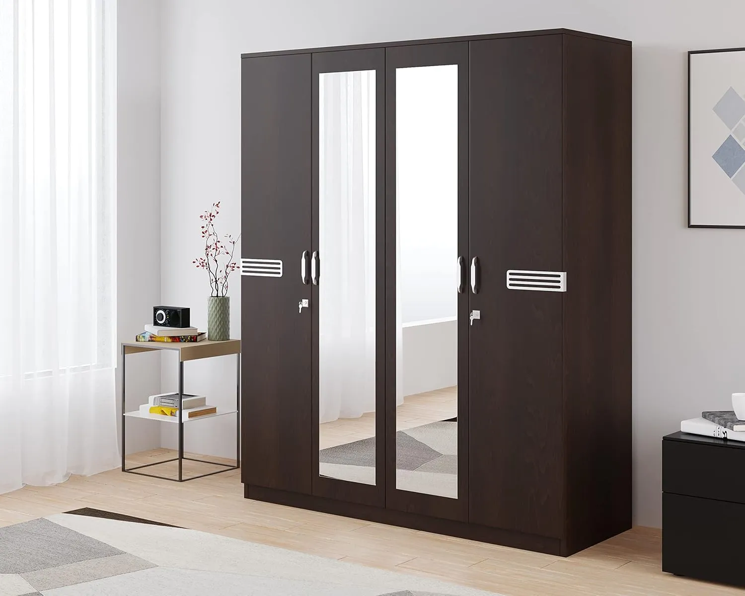Door Wooden Wardrobe With Mirror for Bedroom with Mirror Wardrobes at Deskanddecor