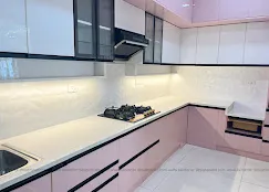 Modern Minimalist Gloss Kitchen with Quartz Countertop with Modular Kitchen at Deskanddecor
