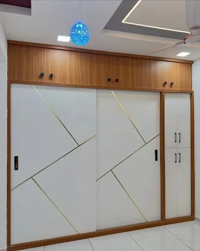White & Wood Sliding Door Wardrobe with Geometric Gold Inlay with Sliding Wardrobe Designs at Deskanddecor