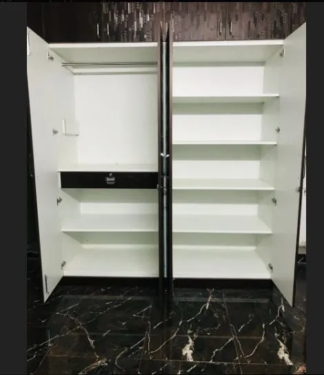 Dark Wood-Finish Wardrobe with White Interior Storage with Modular Wardrobe at Deskanddecor