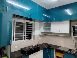 Teal Blue Modular Kitchen with Modular Kitchen at Deskanddecor