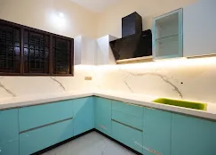 Turquoise Modular Kitchen with Modular Kitchen at Deskanddecor