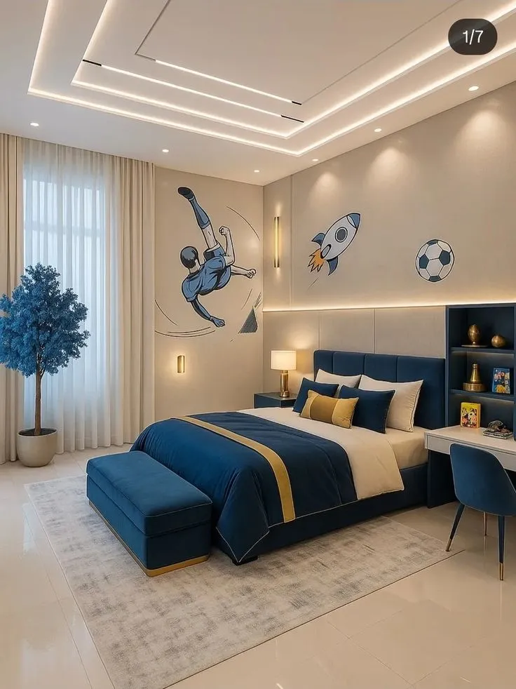 Modern Sports-Themed Kids Bedroom with Kids Bedroom at Deskanddecor