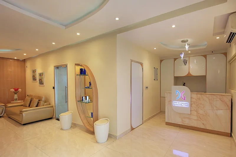 Clinic Reception & Waiting Area with Product Display Niche with Healthcare Interior Design at Deskanddecor
