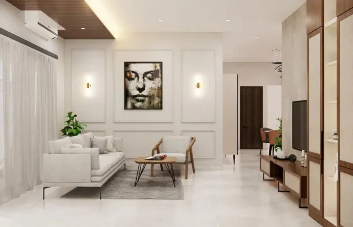 Living Room with Gallery Wall & Foyer Passage with Modern Living Room Designs at Deskanddecor