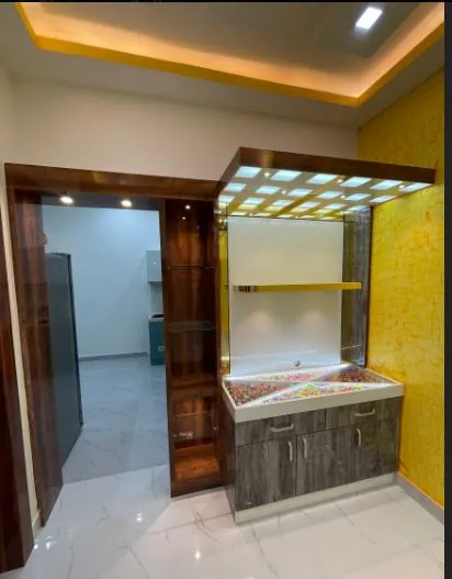 Display Unit with Backlit Grid Ceiling with Modern Living Room Designs at Deskanddecor
