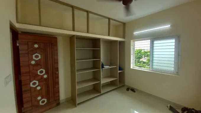 Custom Built-in Modular Wardrobe Carcass with Overhead Loft Storage with Loft Storage Designs at Deskanddecor