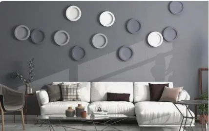 Living Room with Circular Wall Art Installation with Modern Living Room Designs at Deskanddecor