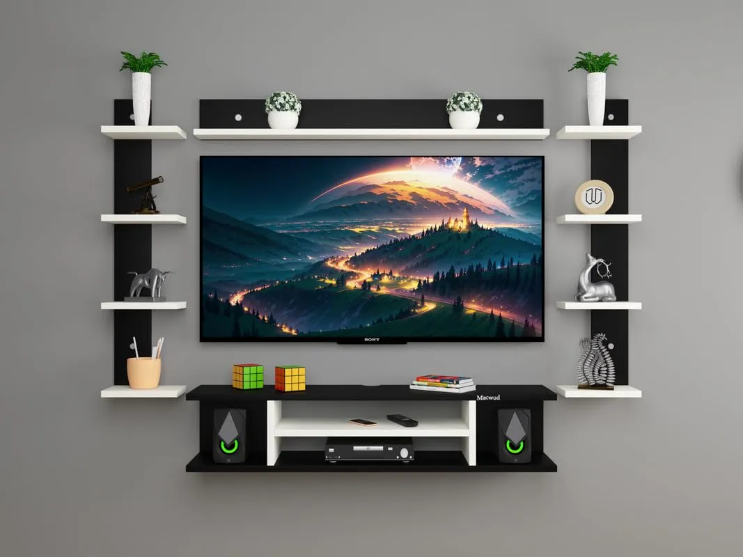 Engineered Wood Entertainment TV Unit Set Wall Mounted TV Unit with Wall Mounted TV Units at Deskanddecor