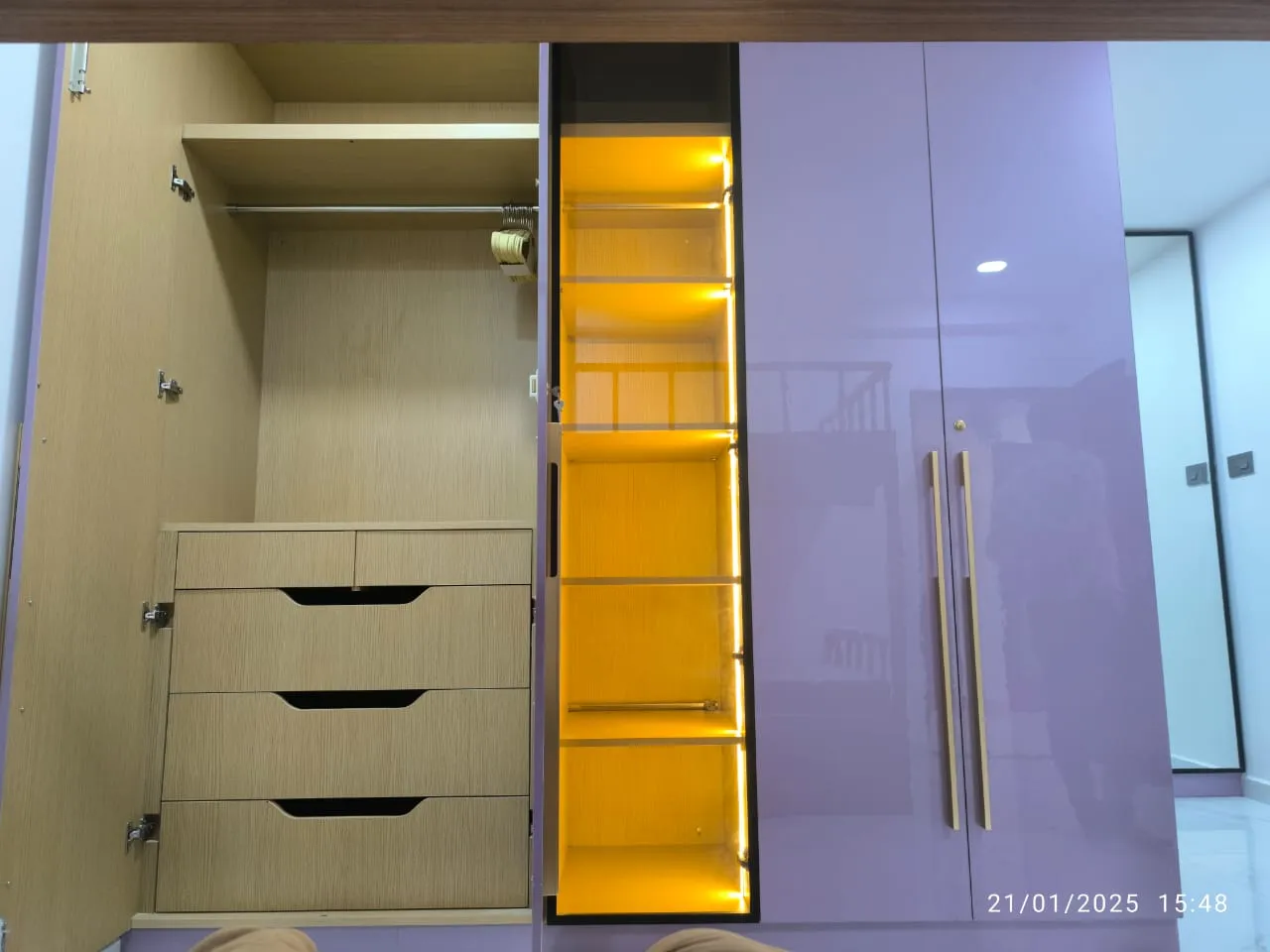 Lavender Gloss Statement Wardrobe with Mirror Wardrobe at Deskanddecor