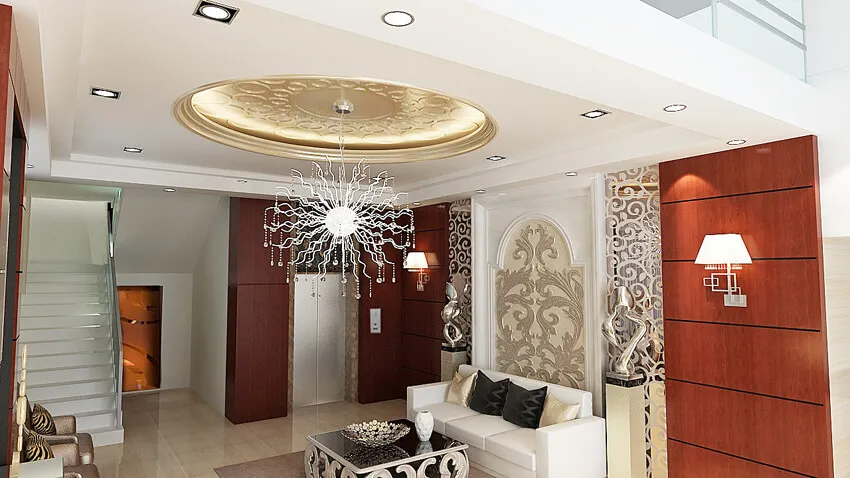 Luxury Resort Lobby with Decorative Ceiling & Feature Wall with Resort Style Design at Deskanddecor