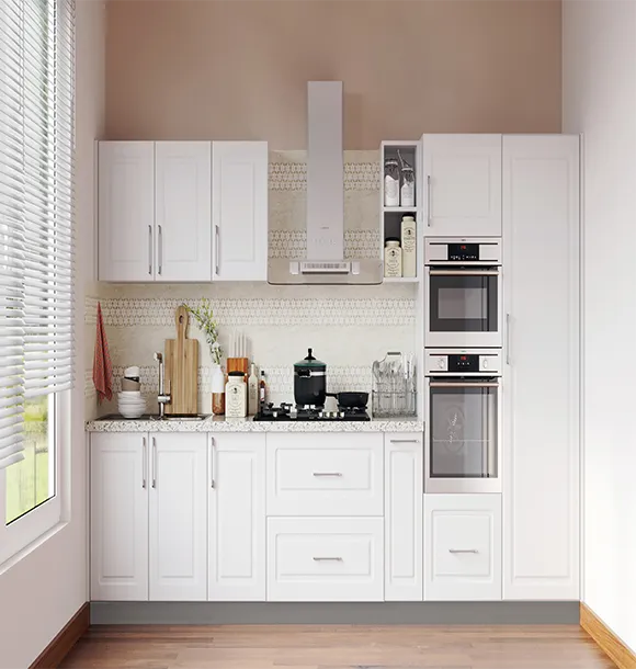 White Shaker-Style Single-Wall Modular Kitchen with Modular Kitchen at Deskanddecor