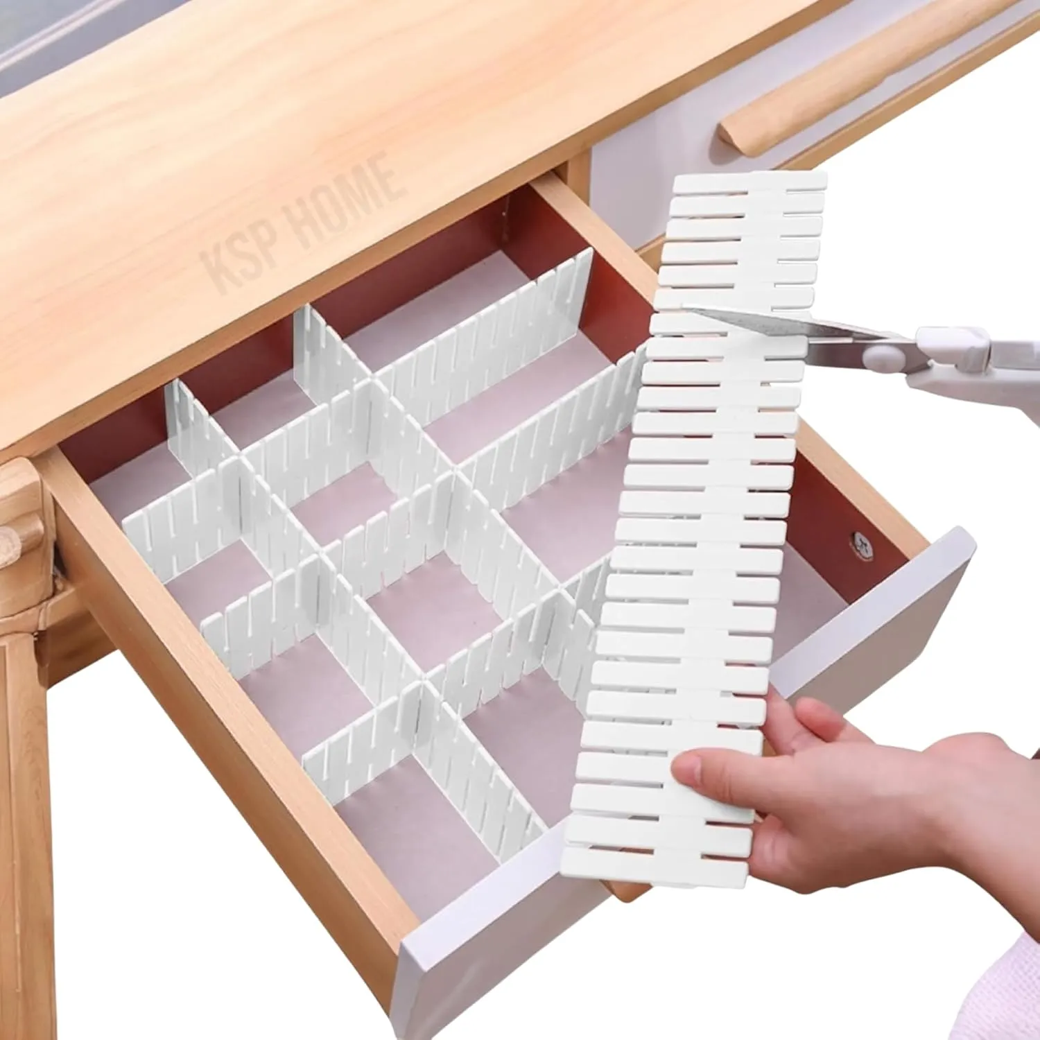 Adjustable Strips Interlocking Self Assembly Plastic Drawer Divider Storage Organizer with Drawer Dividers Desk and Decor