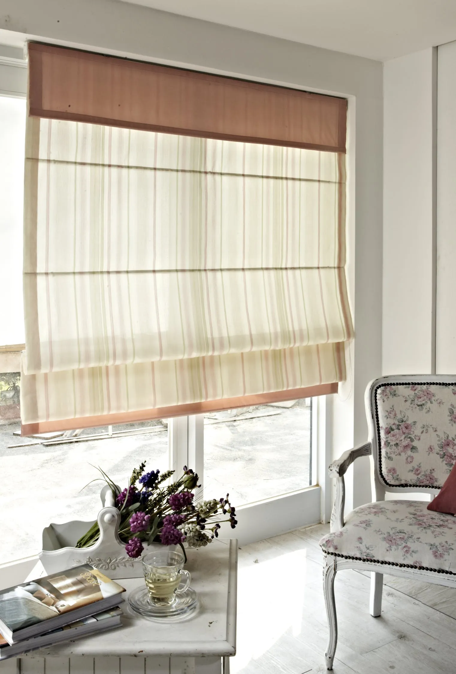 Striped Fabric Roman Blinds with Curtains & Drapes Desk and Decor