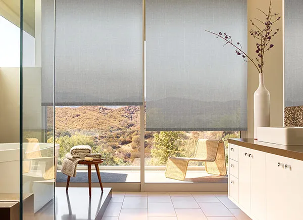 Light-Filtering Fabric Roller Blinds with Curtains & Drapes at Deskanddecor