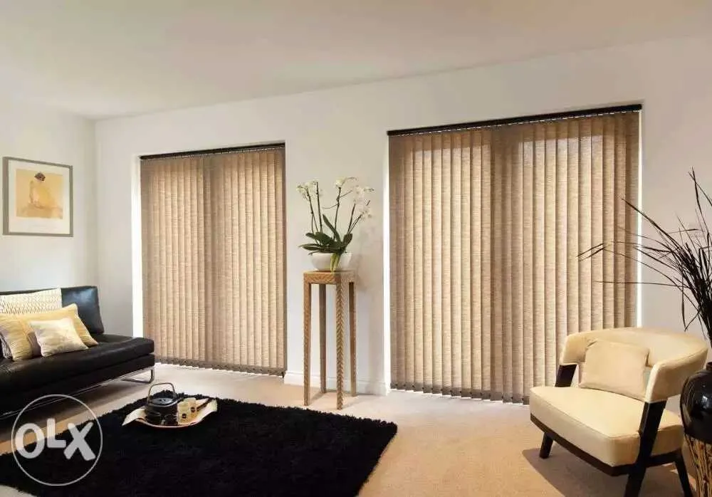 Textured Vertical Blinds with Curtains & Drapes at Deskanddecor