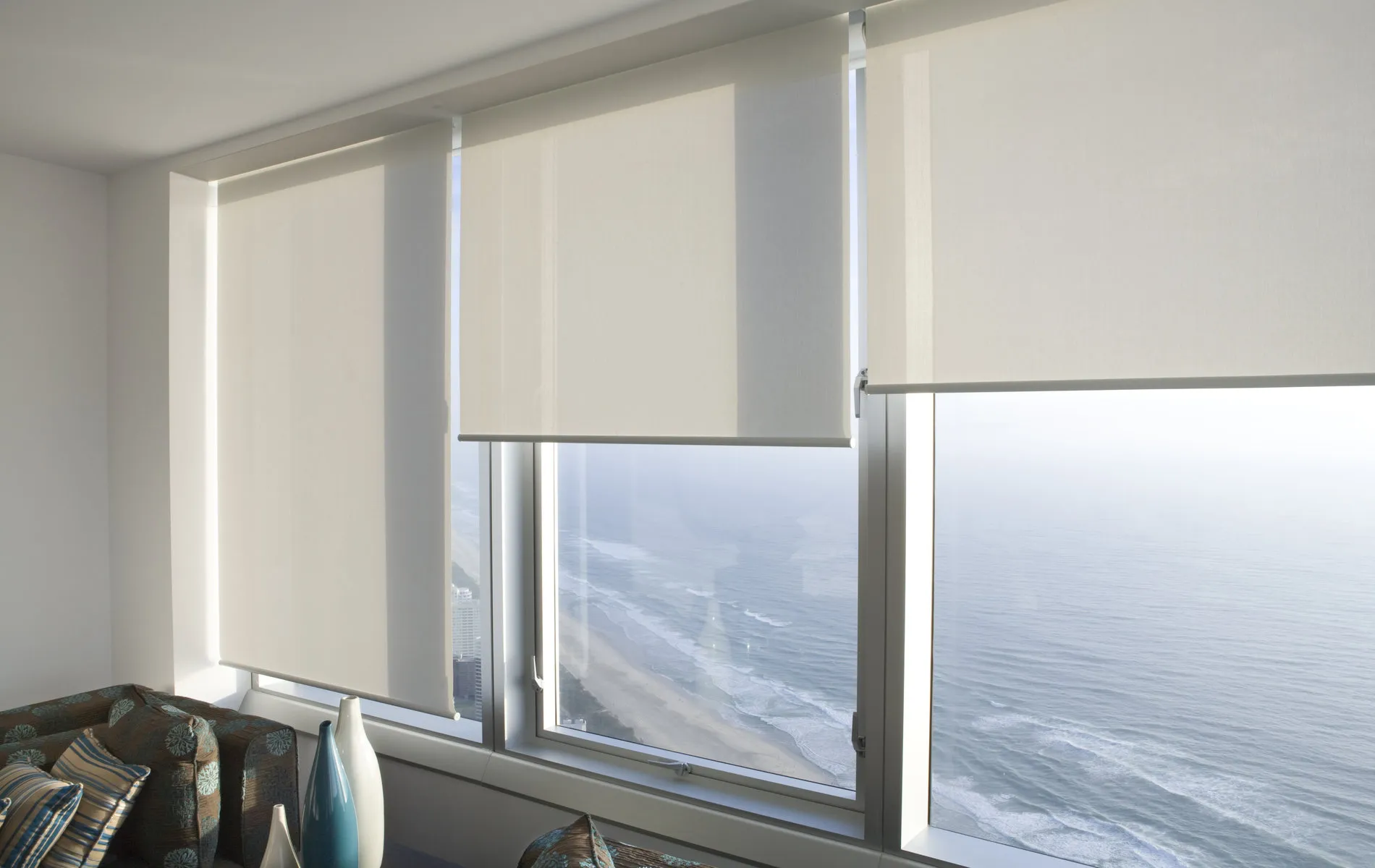 Solar Screen Roller Blinds with Curtains & Drapes at Deskanddecor