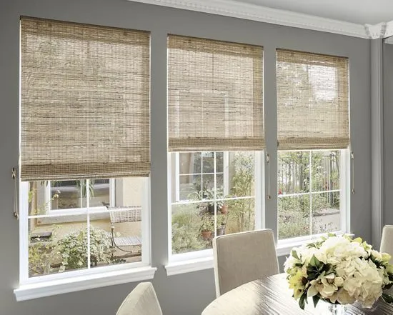Natural Woven Bamboo Blinds with Curtains & Drapes Desk and Decor